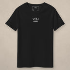 Vazzari VZI London Cotton Tee on beige studio wall