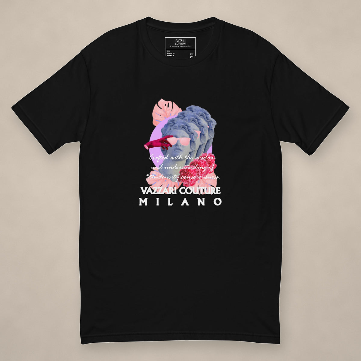 Vazzari Whimsical Idol Fitted Tee on beige studio wall