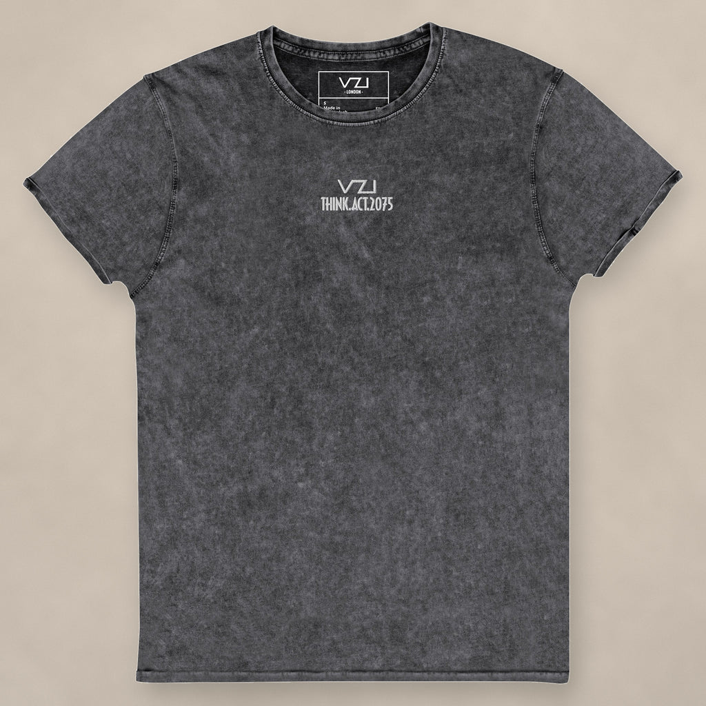 Vazzari Women's Denim Club Tee on beige studio wall