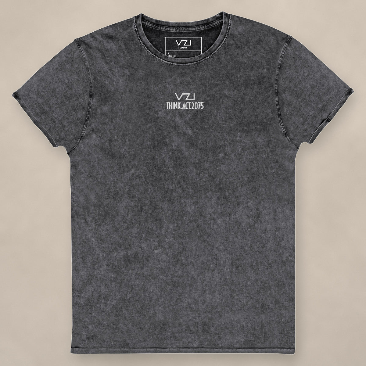 Vazzari Women's Denim Club Tee on beige studio wall