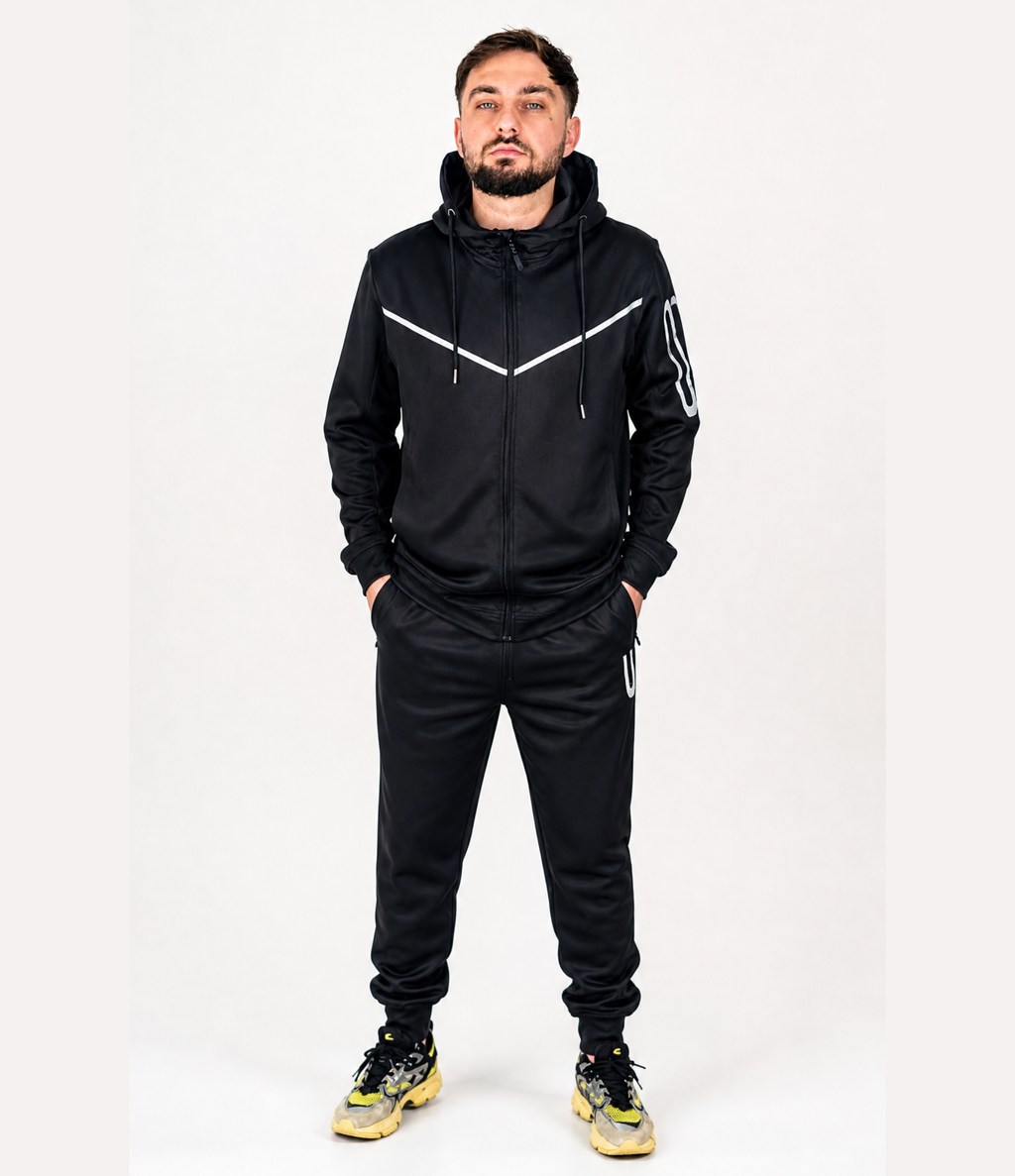 Men’s Black Tracksuit – Slim Fit, Premium Comfort, Full Zip Hoodie & Joggers