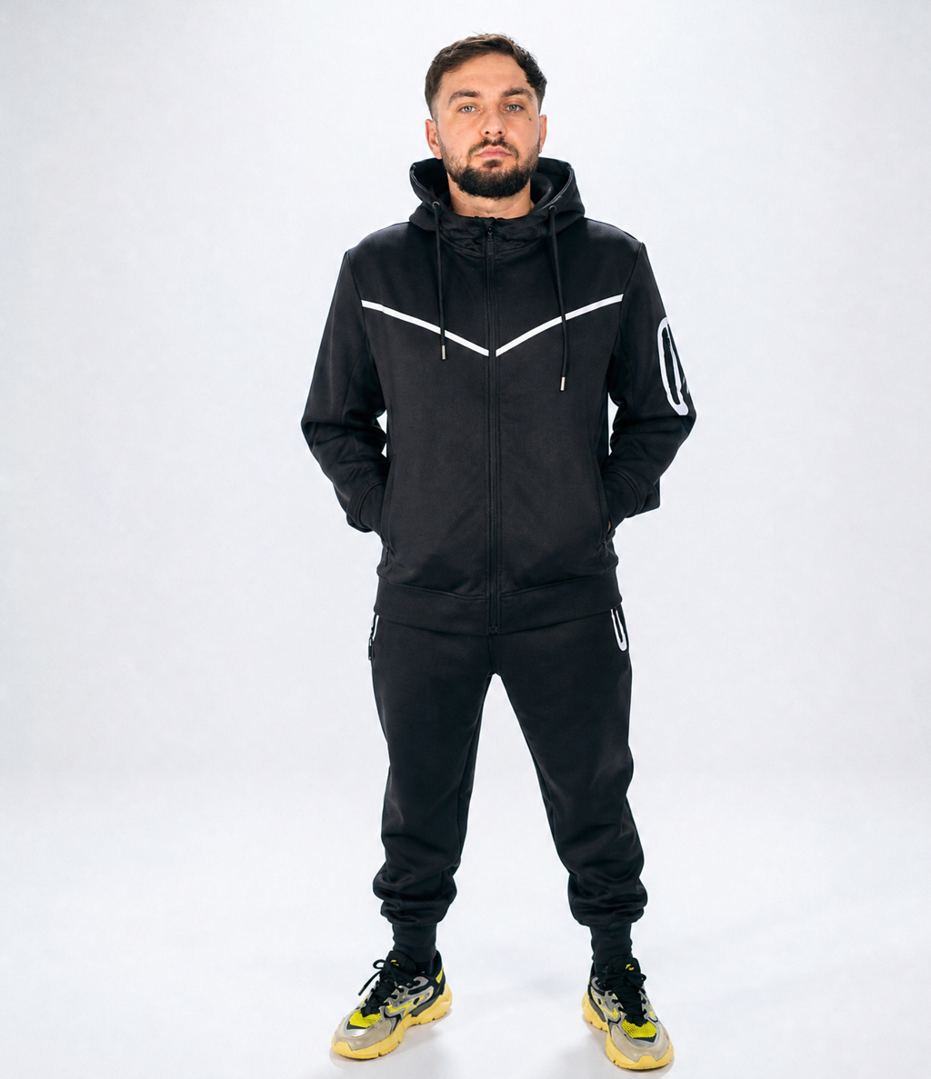 Men’s Black Tracksuit – Slim Fit, Premium Comfort, Full Zip Hoodie & Joggers