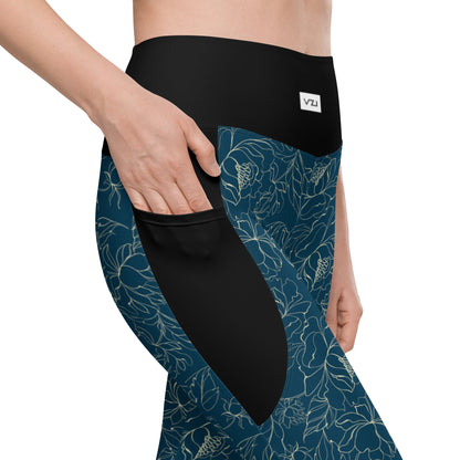 Navy Glimmer – Leggings mit Taschen – Enge Passform, hohe Taille, weich und dehnbar