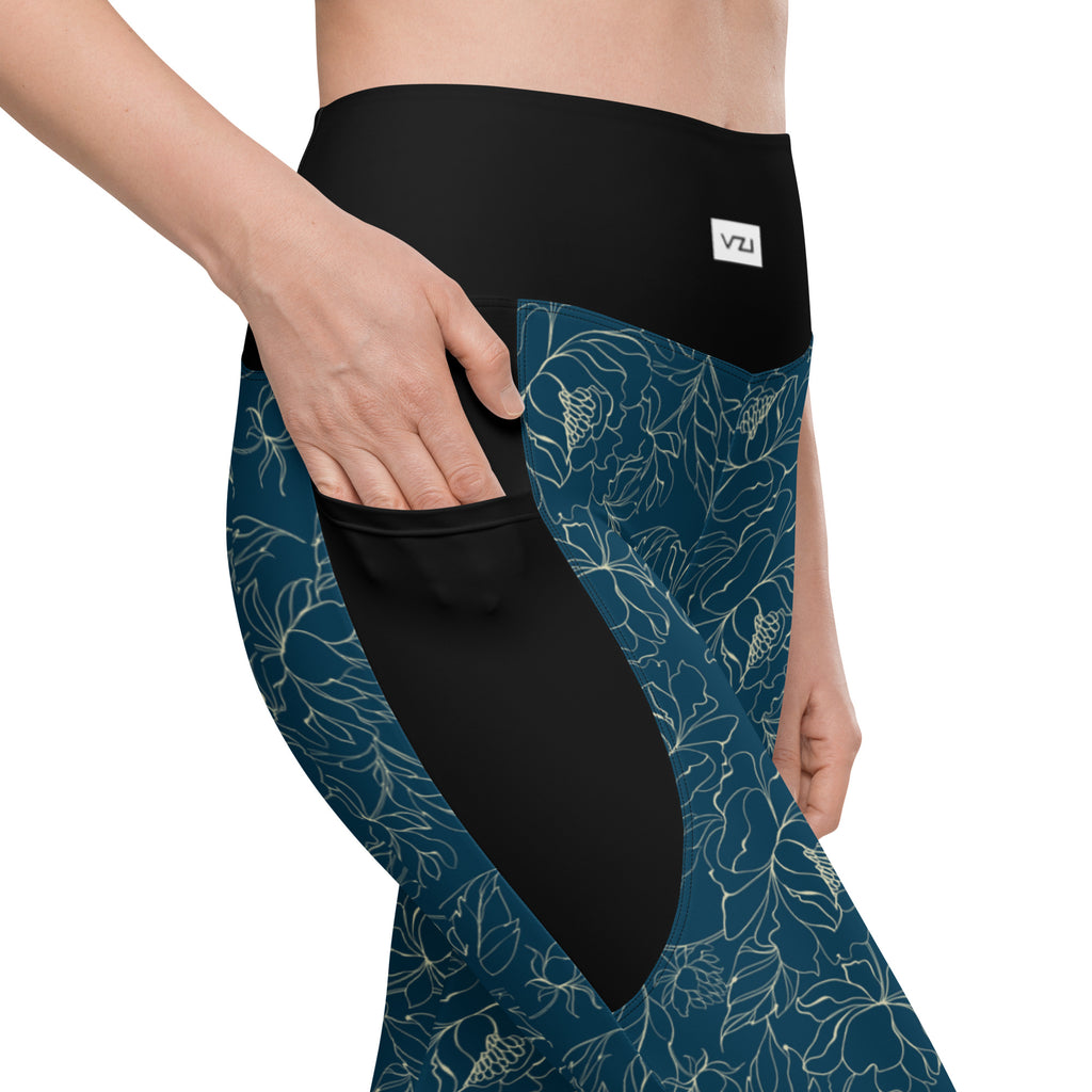 Navy Glimmer - Leggings with pockets - Tight fit, High-waisted, Soft and stretchy