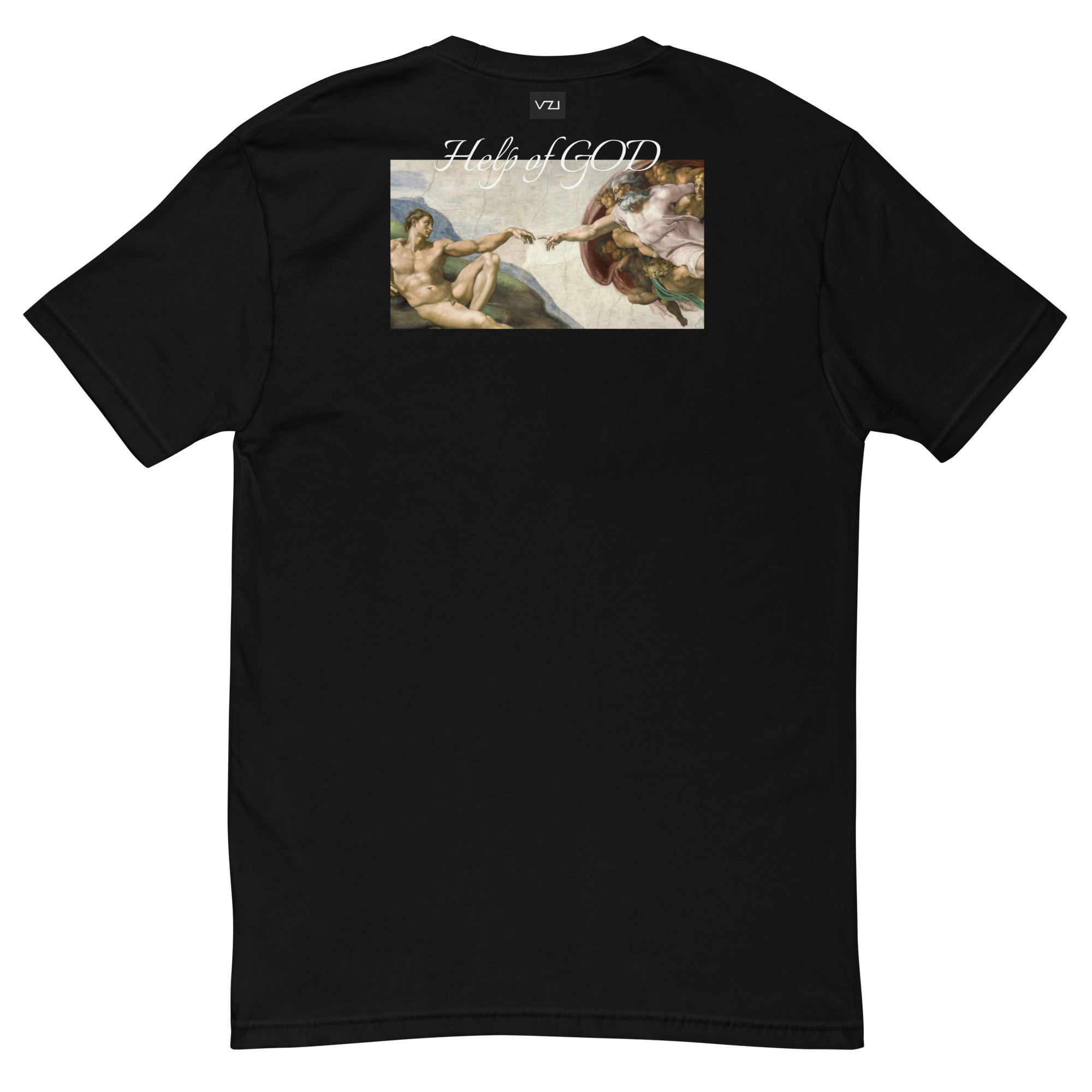 VZI Couture C.: Tailliertes Herren-T-Shirt – Rückseite: eingefärbt – Help of God