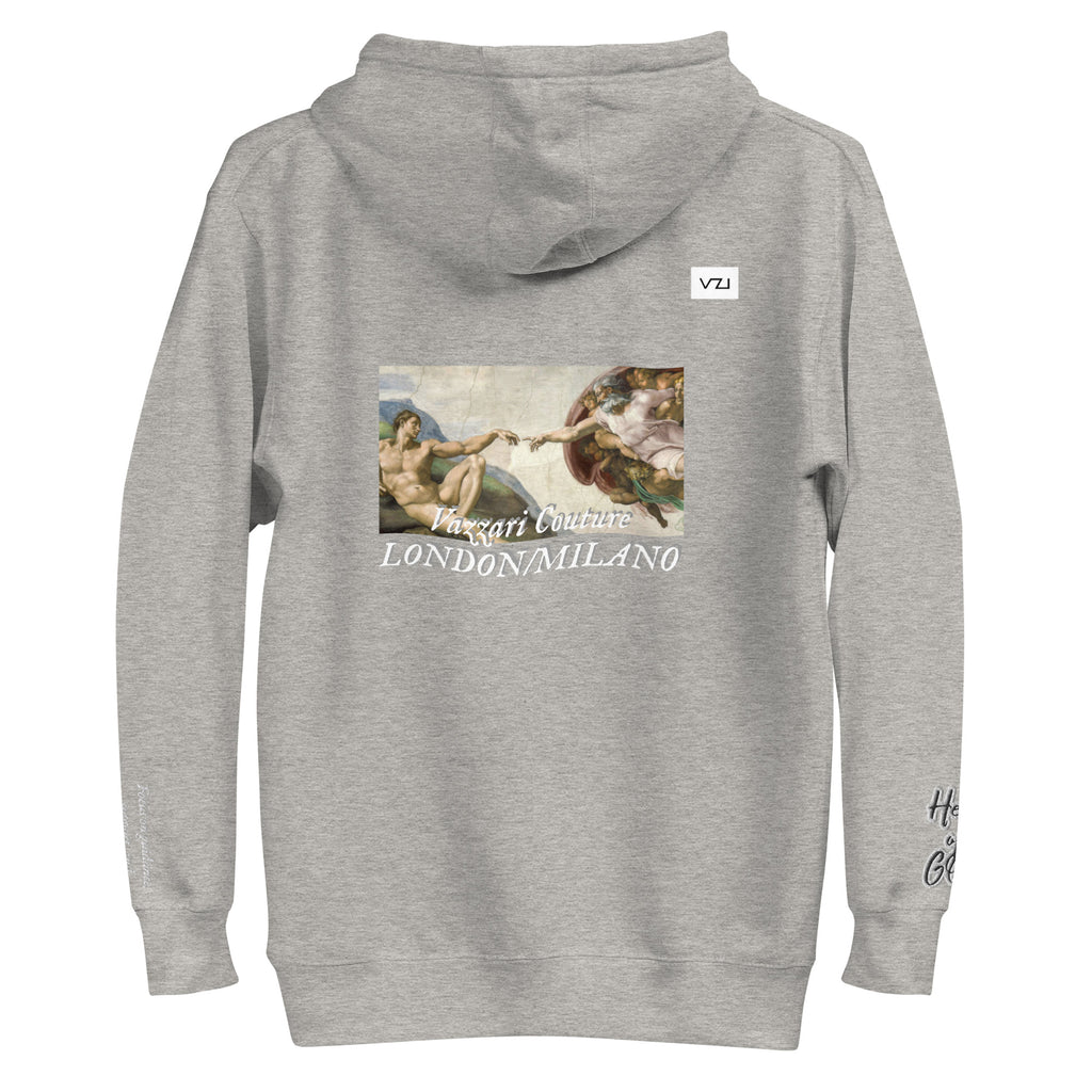 Find guidance and support with Vazzari Couture's Azurael Men's Hoodie made with 100% cotton face, front pouch pocket, self-fabric patch, flat drawstrings, and 3-panel hood. Focus on spiritual connection with Help of God.