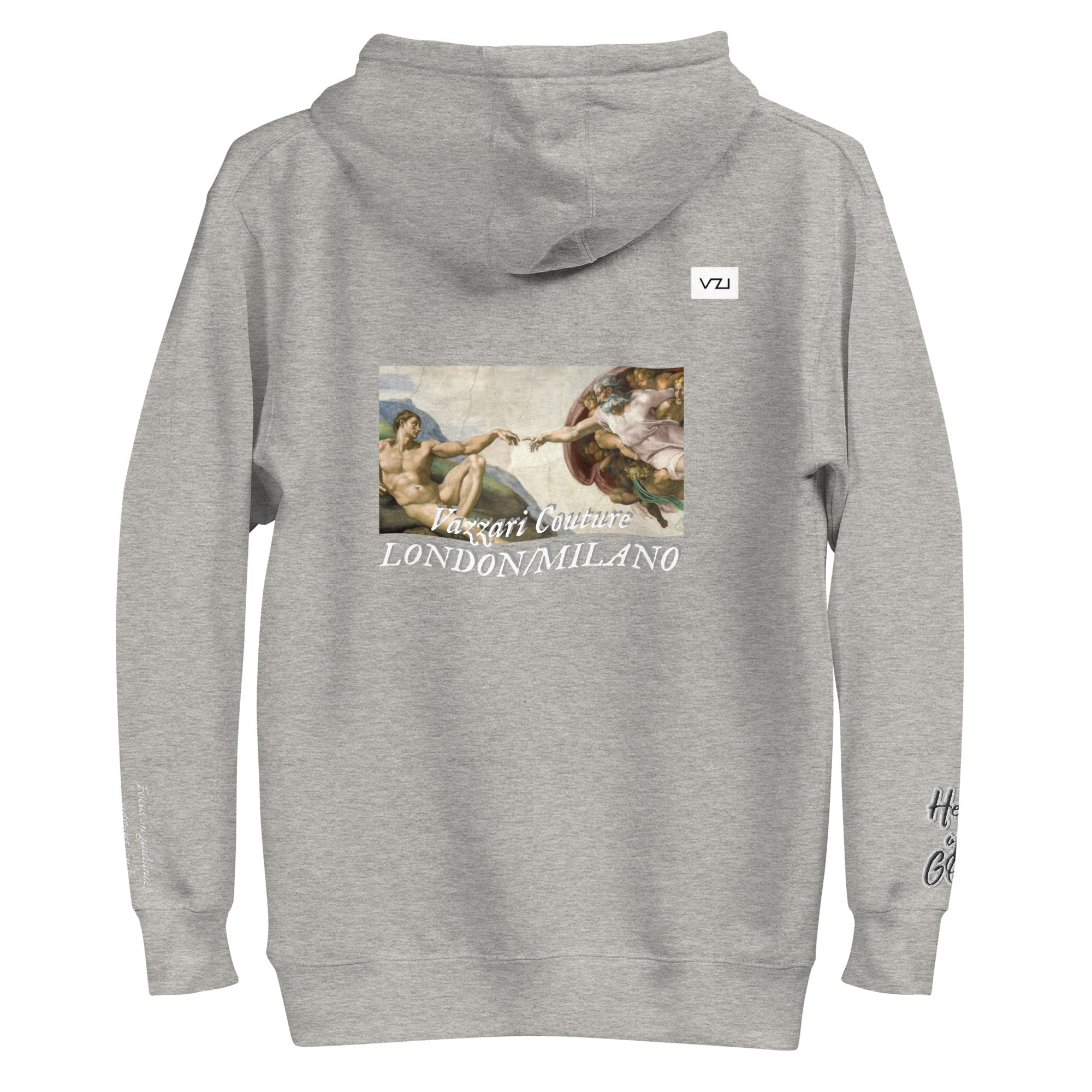 Find guidance and support with Vazzari Couture's Azurael Men's Hoodie made with 100% cotton face, front pouch pocket, self-fabric patch, flat drawstrings, and 3-panel hood. Focus on spiritual connection with Help of God.