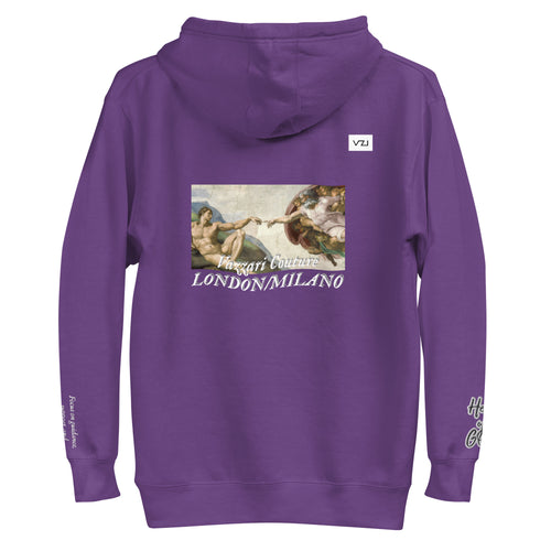 Find guidance and support with Vazzari Couture's Azurael Men's Hoodie made with 100% cotton face, front pouch pocket, self-fabric patch, flat drawstrings, and 3-panel hood. Focus on spiritual connection with Help of God.