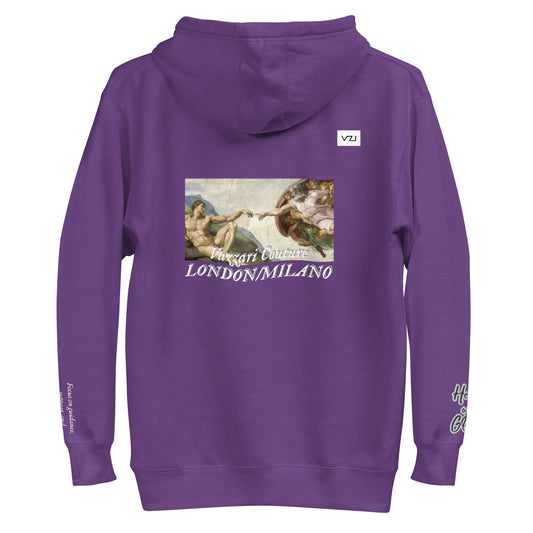 Find guidance and support with Vazzari Couture's Azurael Men's Hoodie made with 100% cotton face, front pouch pocket, self-fabric patch, flat drawstrings, and 3-panel hood. Focus on spiritual connection with Help of God.